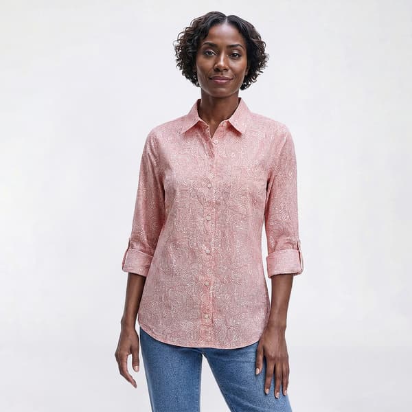 Womens Nautica Jeans Garden Paisley Roll Tab Sleeve Button Down - image 