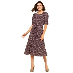 Womens Perceptions Elbow Sleeve Foil Plaid A-Line Dress