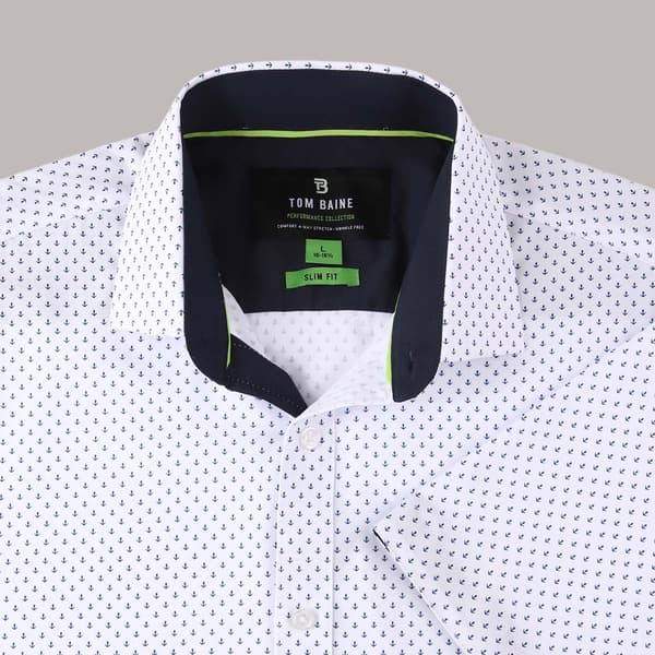 Mens Tom Baine Short Sleeve Slim Fit Anchor Dress Shirt - Blue