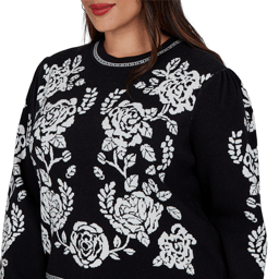 Plus Size Ruby Rd. Mysterious Romance Floral Jacquard Sweater