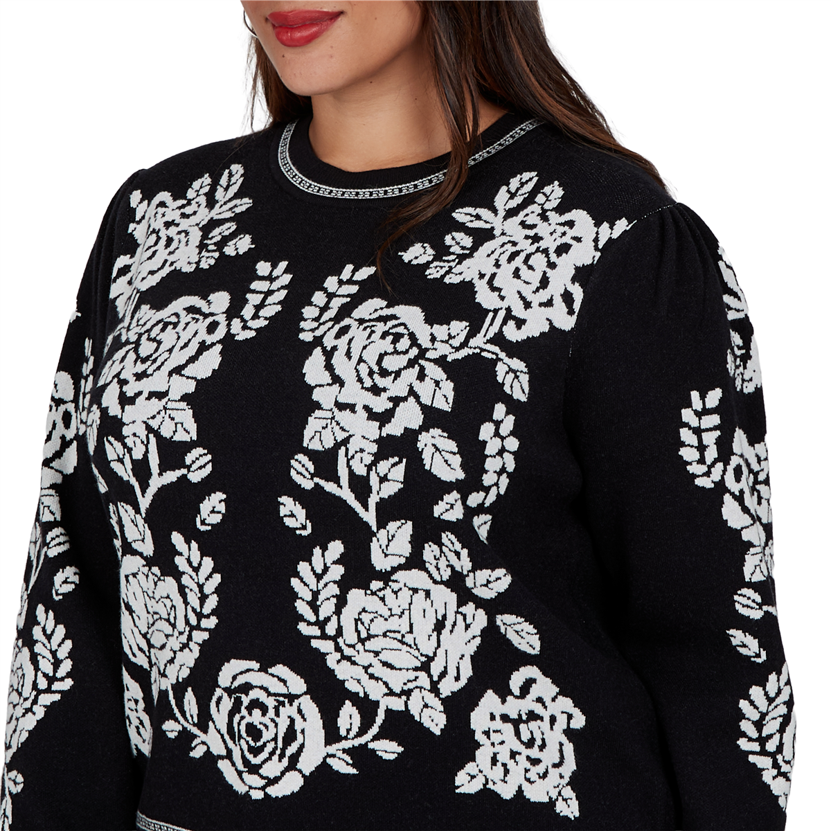 Plus Size Ruby Rd. Mysterious Romance Floral Jacquard Sweater