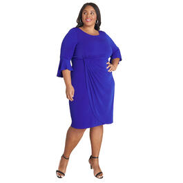 Plus Size Connected Apparel Bell Sleeve Side Ruched Wrap Dress