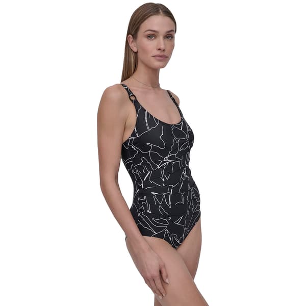 Womens DKNY Starburst Abstract Floral One Piece Swimsuit