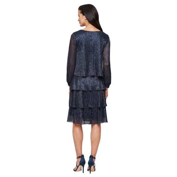 Womens SLNY Long Sleeve V Neck Fit & Flare Bodre Tier Dress