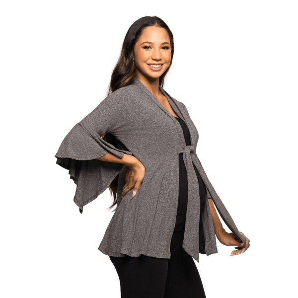 Plus Size 24/7 Comfort Apparel Tie Front Maternity Cardigan