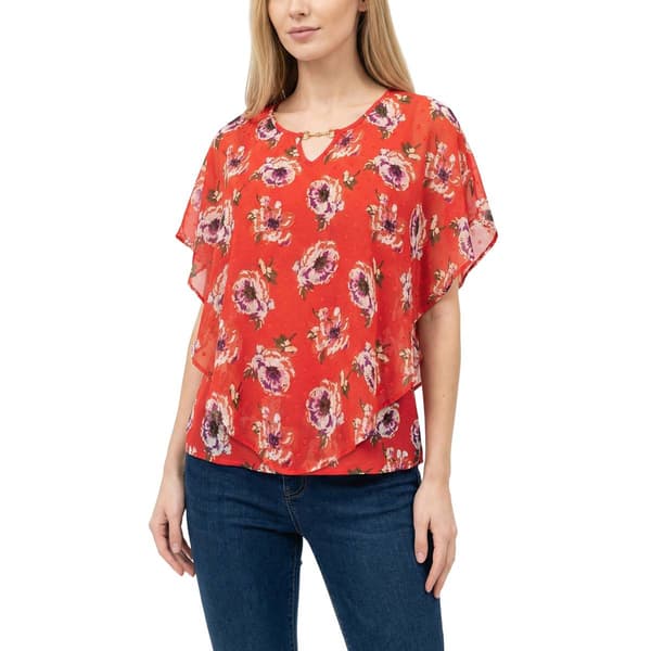 Womens NY Collection Extended Flutter Floral Keyhole Poncho