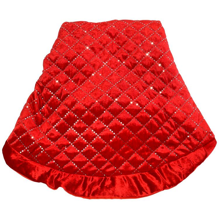 48in. Silver Sequin Grid Velvet Tree Skirt.
