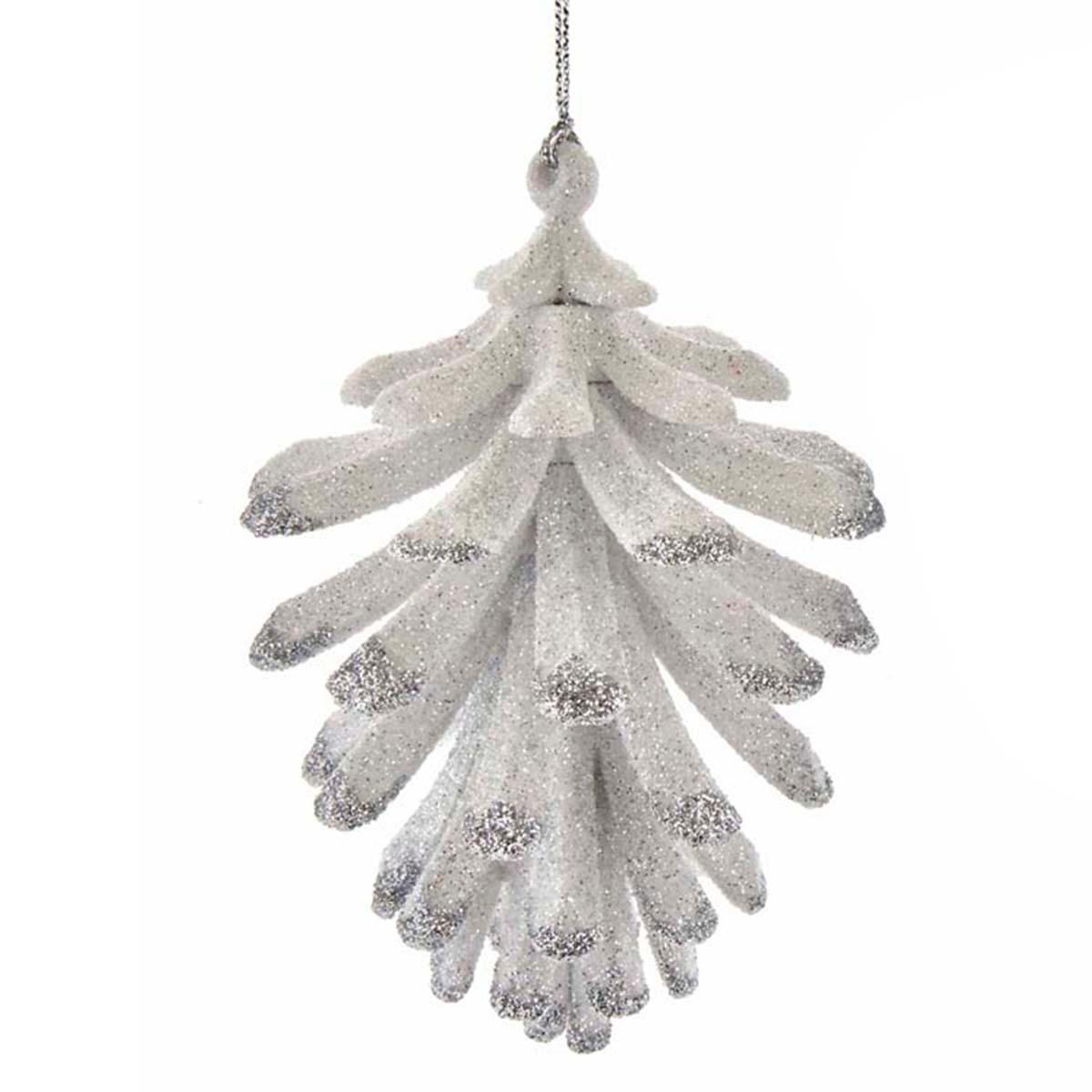 Kurt S. Adler Silver & White Pinecone Glitter Ornament