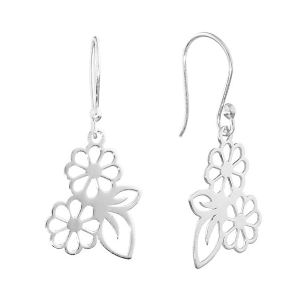 Athra Sterling Silver Laser Cut Double Flower Drop Earrings