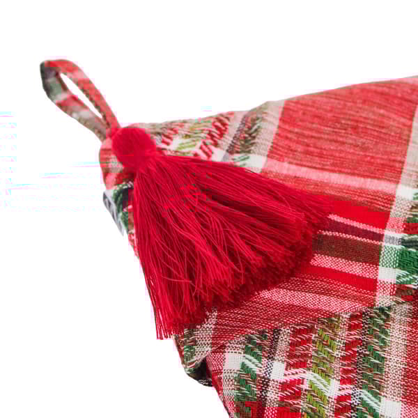 National Tree 20in. Red Cotton Biased Cut Plaid Stocking