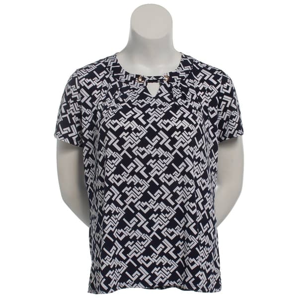 Plus Size Notations Short Sleeve Geo Keyhole Blouse - image 