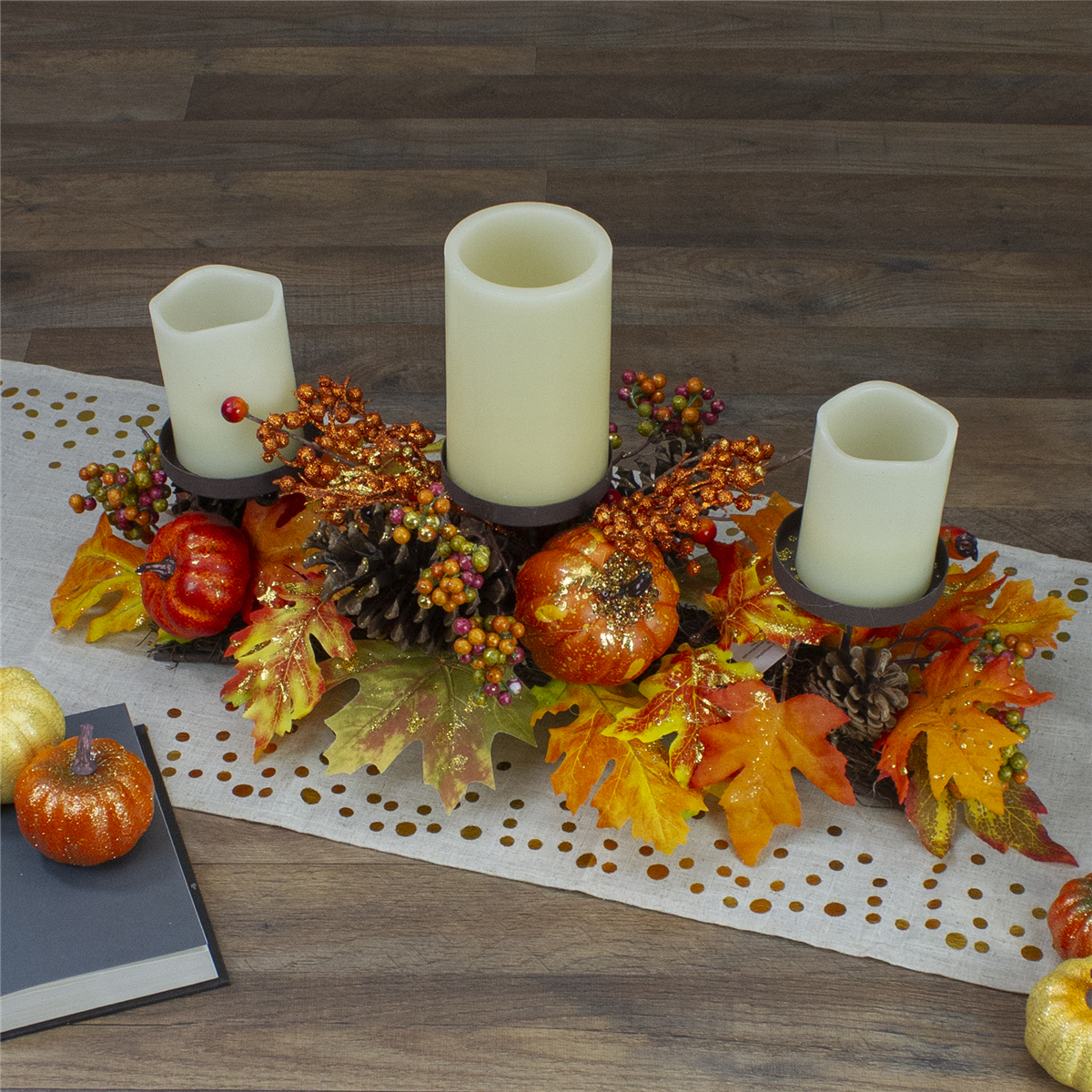 Northlight 21in. Fall Harvest Leaves & Pumpkins Candle Holder