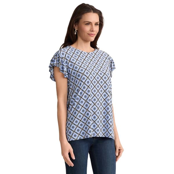 Petite Jones New York Short Flutter Sleeve Geometric Blouse