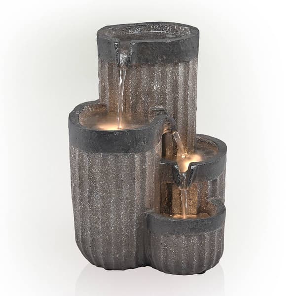 Alpine Grey Cascading Pillar Tabletop Fountain w/LED Lights - image 