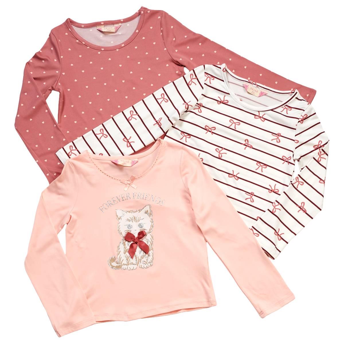 Girls (4-6x) BTween(R) 3pk. Cat BFF/Stripes/Hearts Long Sleeve Tops