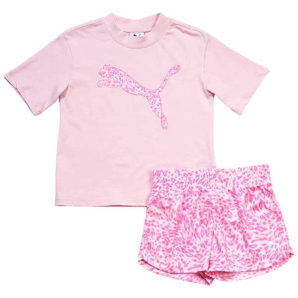 Girls (4-6x) Puma® Short Sleeve Animal Tee w/ Mesh Shorts Set