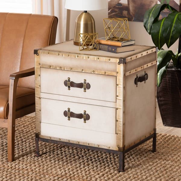 Baxton Studio Laura Vintage White Canvas 2-Drawer End Table