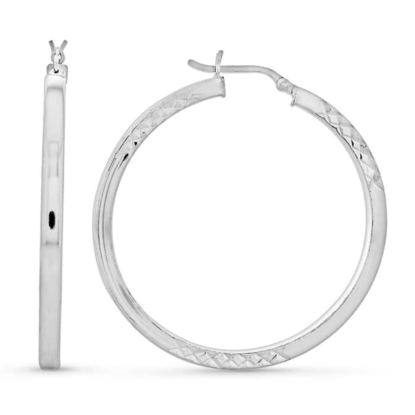 Forever New Sterling Silver Half Diamond Cut Hoop Earrings - image 