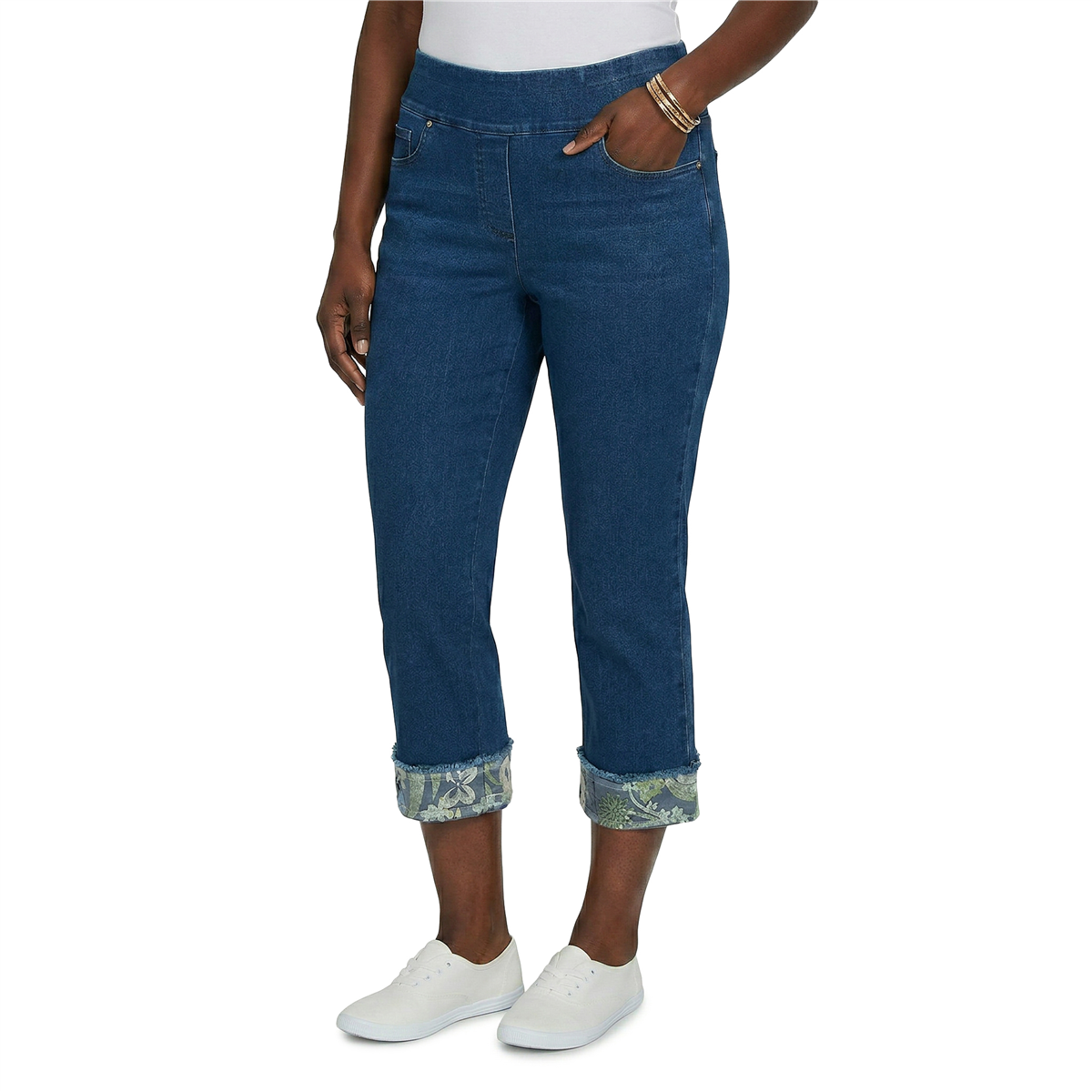 Womens Alfred Dunner Indigo Girls Floral Hem Pull On Jeans