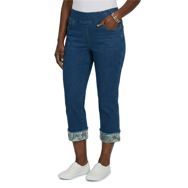 Womens Alfred Dunner Indigo Girls Floral Hem Pull On Jeans