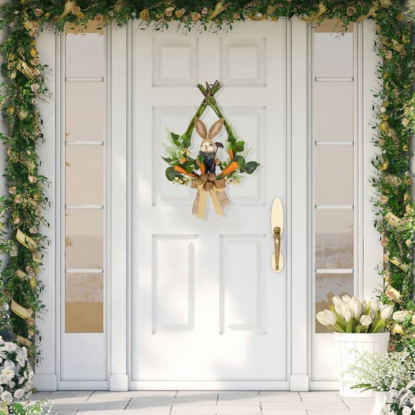 Northlight Seasonal Farmer Bunny Moss Teardrop Easter Wreath