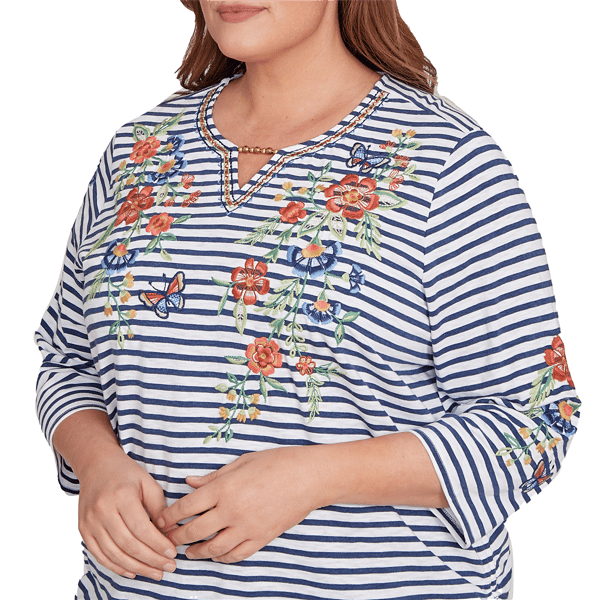Plus Size Alfred Dunner El Paso Floral Stripe Side Ruched Blouse
