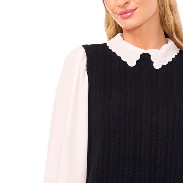 Womens Cece Long Sleeve Two In One Cable Knit Sweater Vest