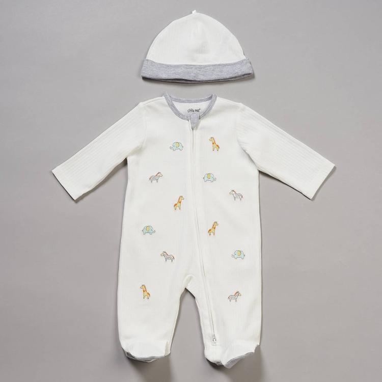 Baby Unisex (NB-9M) Little Me(R) Embroidered Safari Footie with Hat