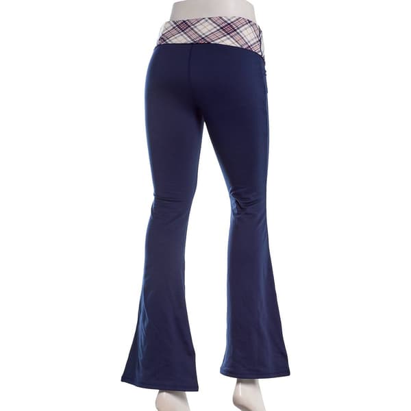 Juniors No Comment Fleece Fold Over Waist Flare Pants - Navy