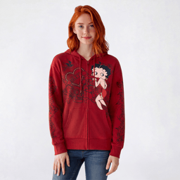 Juniors C-Life Betty Boop Rhinestone Zip Up Hoodie