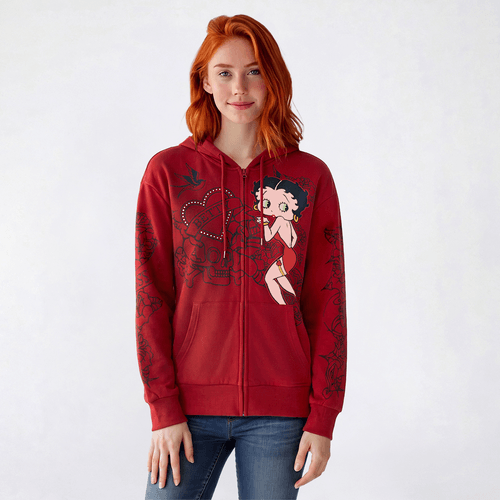 Juniors C-Life Betty Boop Rhinestone Zip Up Hoodie