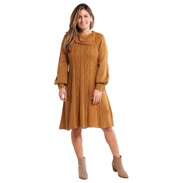Petites Robbie Bee Long Sleeve Asymmetrical Cable Sweater Dress - image 