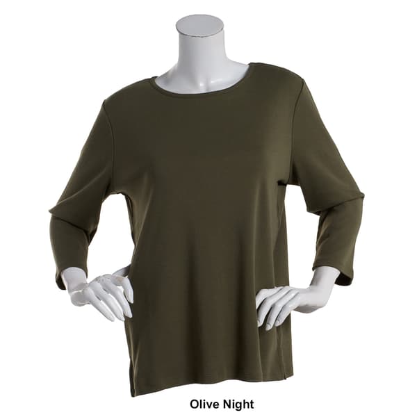 Petite Hasting & Smith 3/4 Sleeve Solid Open Crew Neck Tee