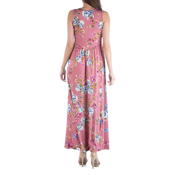 Womens 24/7 Comfort Apparel Pink Floral Sleeveless Maxi Dress