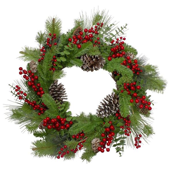 Northlight Seasonal 24in. Berries & Pinecones Christmas Wreath - image 