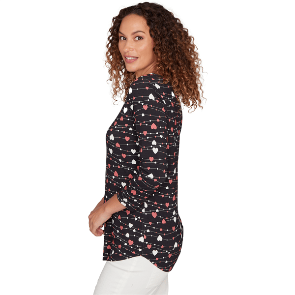 Plus Size Emaline Key Items 3/4 Sleeve Boat Neck Hearts Tee
