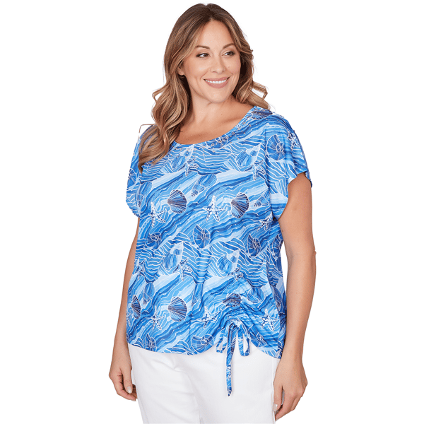 Plus Size Hearts of Palm Smooth Sailing Seashell Side Tie Blouse