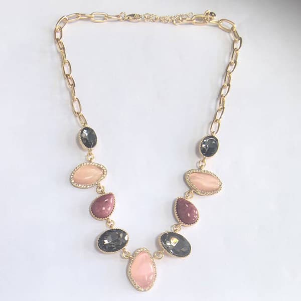 Ashley Cooper(tm) Shiny Gold Pink Cat Eye Black Diamond Pave Neckla - image 