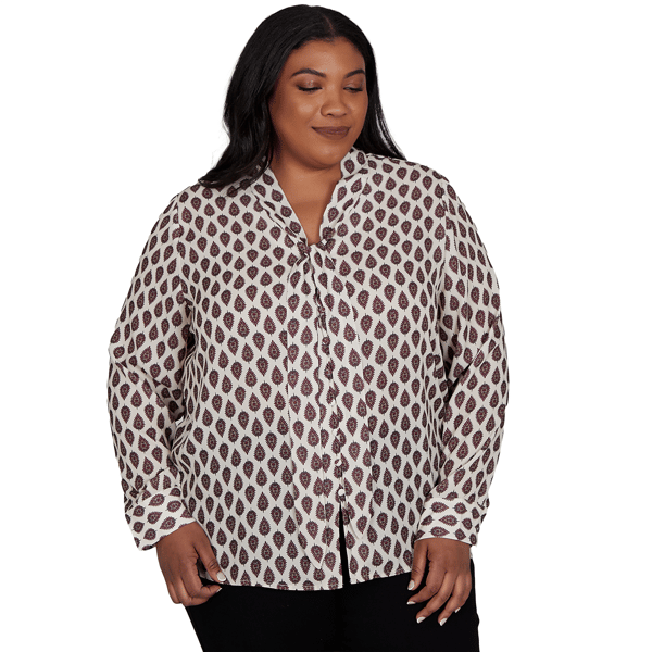 Plus Size Emaline Country Code Tie Neck Medallion Blouse - image 