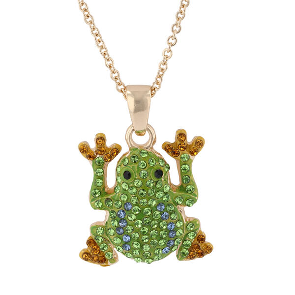 Crystal Kingdom Gold-Tone & Green Crystal Frog Pendant Necklace - image 