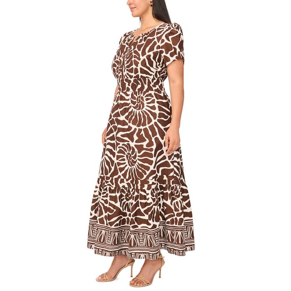Plus Size MSK Short Sleeve Coastal Smock Waist Maxi Dress