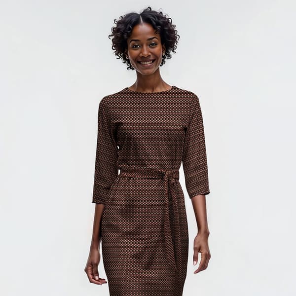 Womens Emma & Michele Elbow Sleeve Geometric A-Line Dress w/ Belt