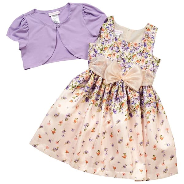 Girls &#40;7-16&#41; Bonnie Jean Falling Florals Dress & Puff Cardigan - image 