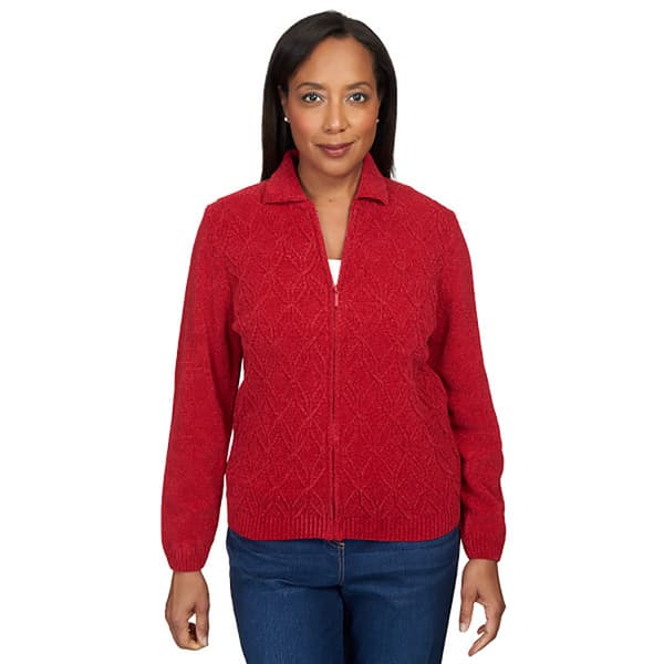 Womens Alfred Dunner Chenille Zip Front Cardigan with Lurex
