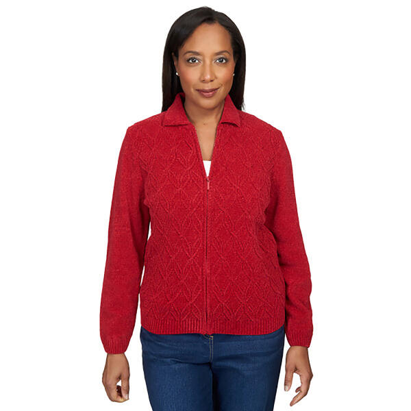 Womens Alfred Dunner Chenille Zip Front Cardigan with Lurex - image 