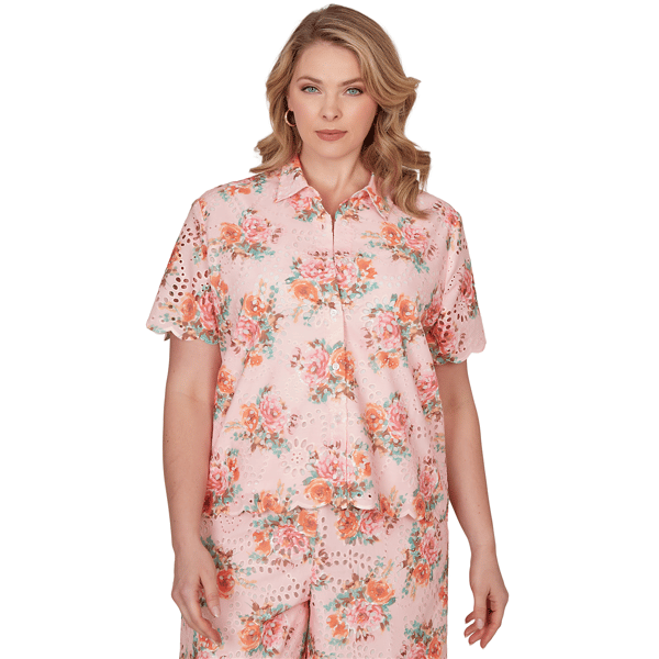 Plus Size Ruby Rd. Renaissance Romance Scallop Floral Blouse