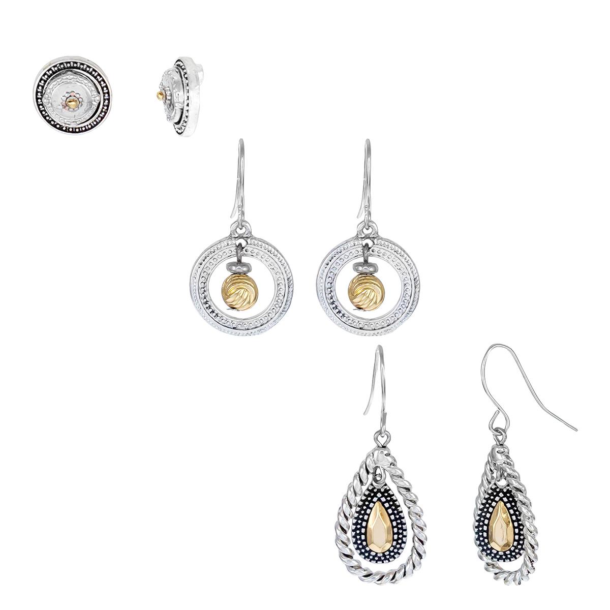 Ruby Rd. 3pr. Two-Tone Studs & Orbital Drop Earrings Sets