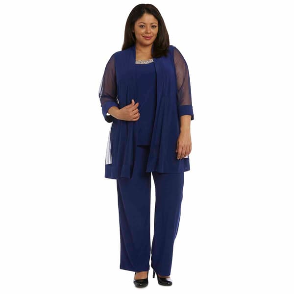 Plus Size R&M Richards 2pc. Beaded Pantsuit Sheer Jacket Set