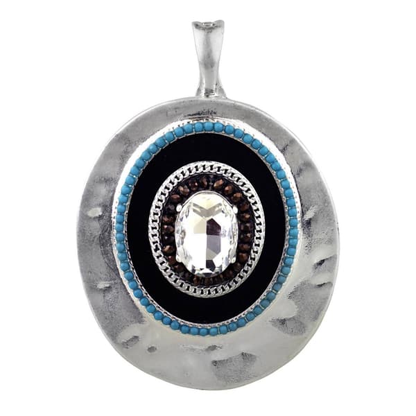 Wearable Art Silver Turquoise Black Circle Pendant Enhancer - image 
