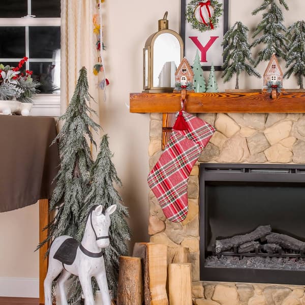 National Tree 20in. Red Cotton Biased Cut Plaid Stocking